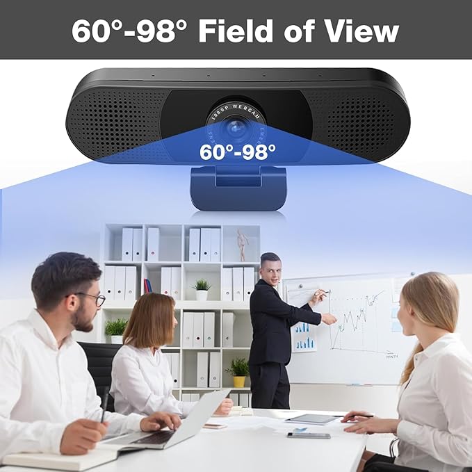 EMEET C980 PRO 3-in-1 1080P Webcam with Microphone and Speaker, 60°-98° Wide Angle Webcam w/ 4 Noise Cancel Mics, 2 Speakers, Auto Low Light Correction W/Cover, USB Camera for Online Conference/Class