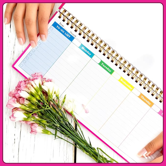 MOSA BEAR Undated Weekly Planner, 60-Week Horizontal Layout Desk Planner Daily To-Do List Pad for Office, Home & School Professionals & Students, Rose Red(5.4" x 12")