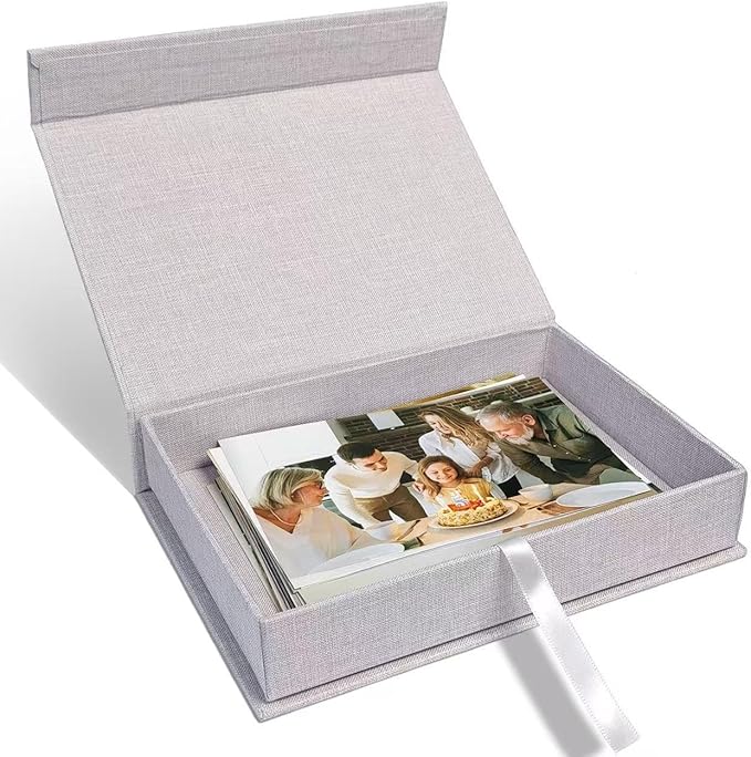 Sprsthai 5x7 Archival Photo Storage Box with Lid – Stackable Memory Keepsake Organizer for Photos, Certificates, Jewelry & Scrapbooking Supplies Grey