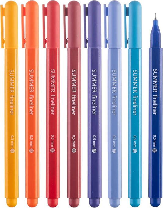 DIVERSEBEE Fine Tip Pens, 8 Bible Pens No Bleed Through, Assorted Colors, 0.5mm Fine Point Fineliner Markers for Journaling, Bible Study Journaling Supplies and Accessories (Summer)