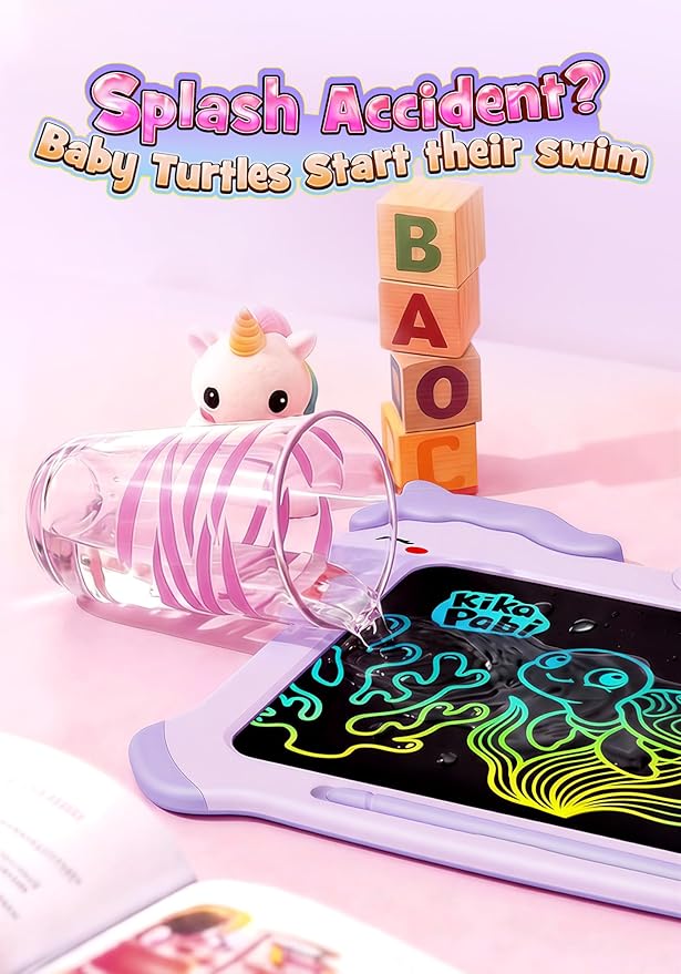 Kikapabi LCD Writing Tablet for Kids, Unicorn Toys Gifts for 3 4 5 6 7 Year Old Girls, Colorful Drawing Doodle Board, Toddler Educational Travel Toys Christmas Birthday Purple