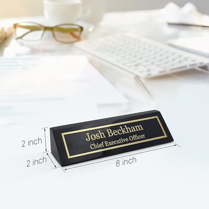 Engraving International Business Wood Name Plate for Desk | Customizable 2" x 8", Black Piano Finish Name Plaque | Classic Rosewood Design | Perfect for Office Decor & Professional Gifts
