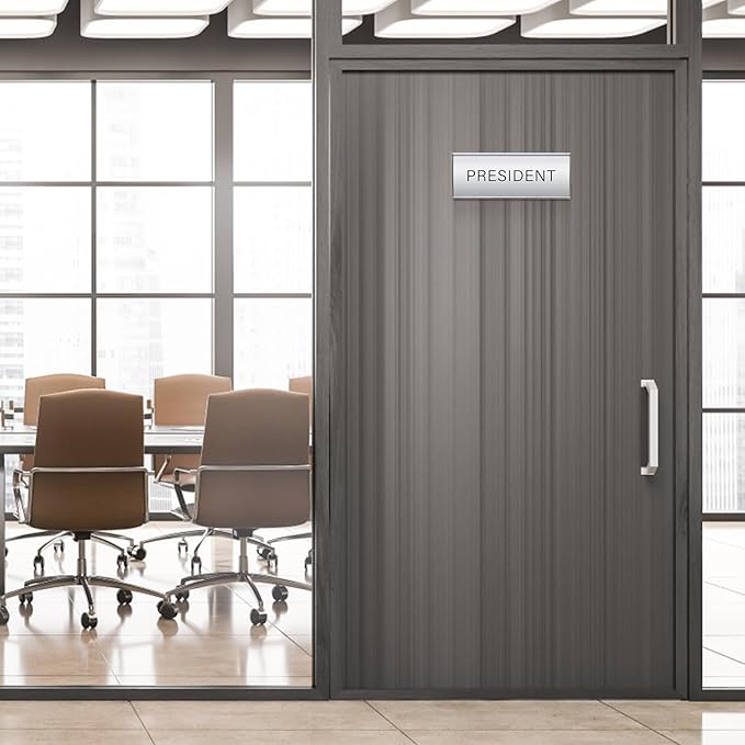 Plecterco 6 Pcs Office Door Signs - 8" x 3" Curved Name Plate Holders for Office, Wall-Mount Door Signs with Plastic Film and Adhesive Tape (Silver) (6, Silver)