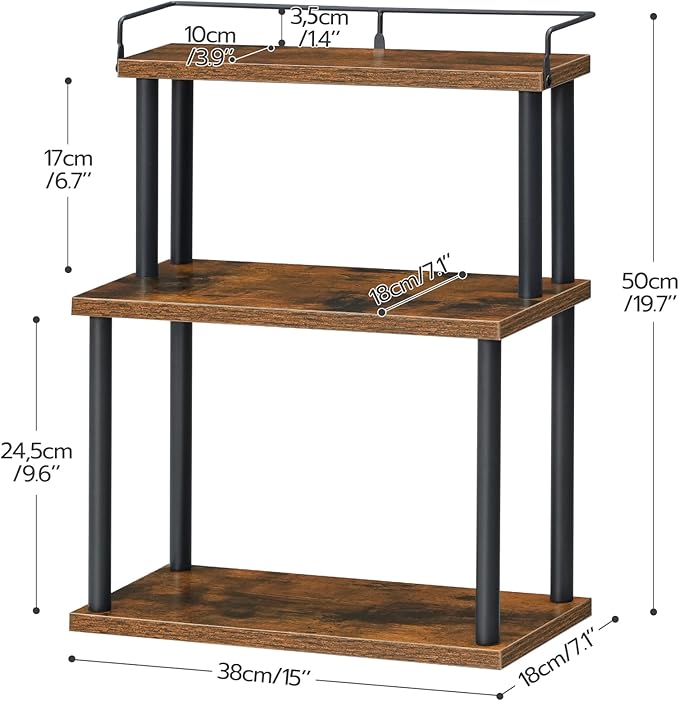 HOOBRO Kitchen Countertop Organizer, Moveable Corner Shelf, Desktop Storage Organizer for Countertop, Office Desk, Living Room, Rustic Brown and Black BF02TL01