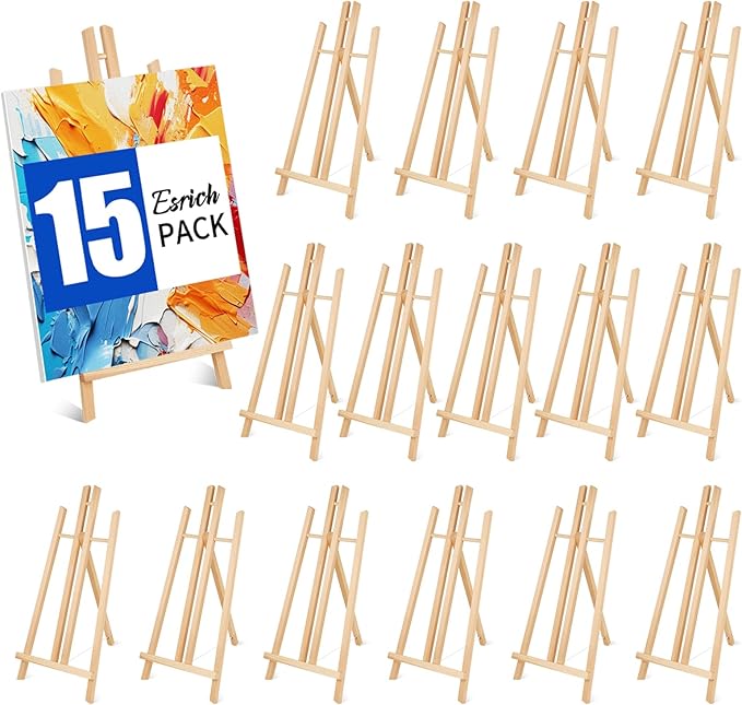 ESRICH 15pcs 17 Inch Tabletop Easels, Easel Stand for Painting,Tripod, Paint Party Easel, Kids Student Desktop Easel for Painting,Paint Easel for Canvas Paints