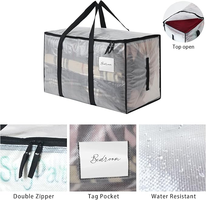 PWRSC Heavy Duty 93L (24.5 Gallon) Stackable Storage Bins with Fully Openable Lids,Moving Bags Heavy Duty, Clear Plastic Totes for Moving Storage, Home Organization, Christmas Decorations 8 pack