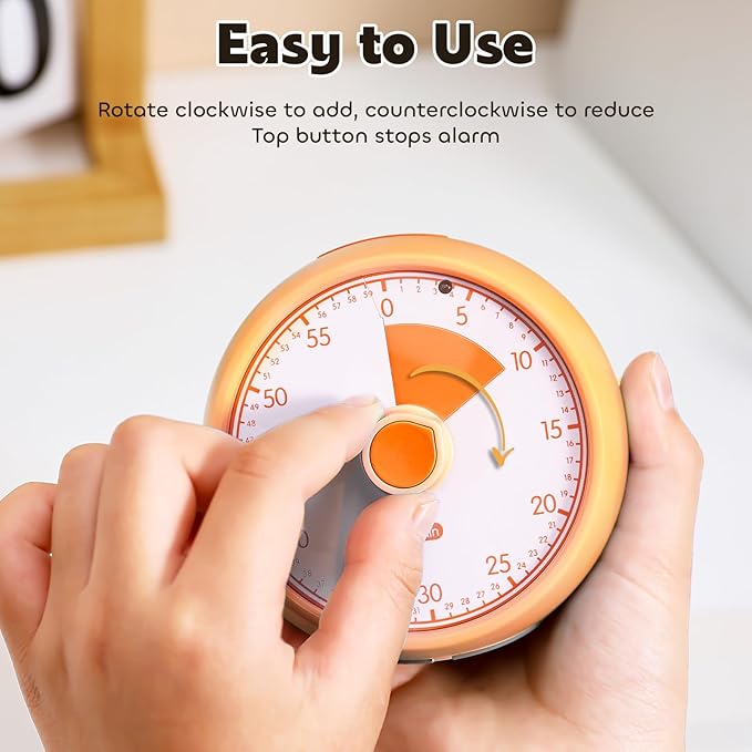 Visual Timer for Kids 60-Minute - Countdown Timer with Optional Alarm, Focus Tool for ADHD & Autism, Time Management for Homework, Chores, Office, Kitchen, Teaching & Study Routines (Orange)
