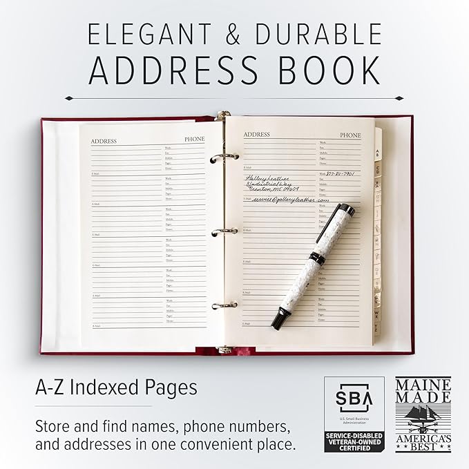 Gallery Leather Large Address Book with Alphabetical Tabs up to 480 Records, Leather Notebook Hardcover, Telephone and Address Books - 9x7", Desk Address, Acadia Green