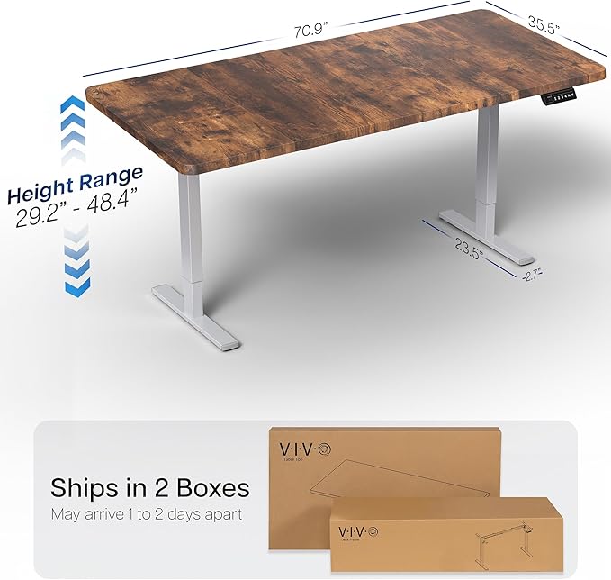 VIVO Electric 71 x 36 in Rustic Standing Desk, Memory Height Adjustment, 1B Series, Holds 220 lbs, Vintage Brown Top Gray Frame, DESK-KIT-1G7N-36