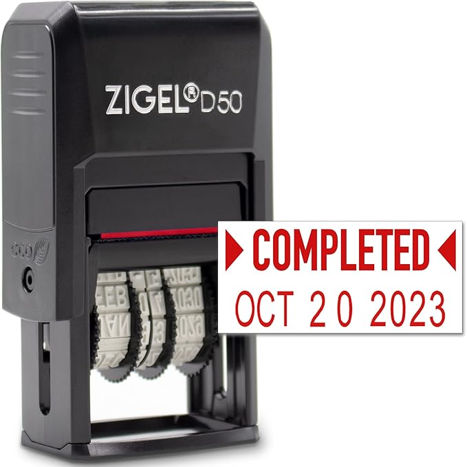 ZIGEL D50 Date Stamp with Completed - Self Inking Date Stamp - Red
