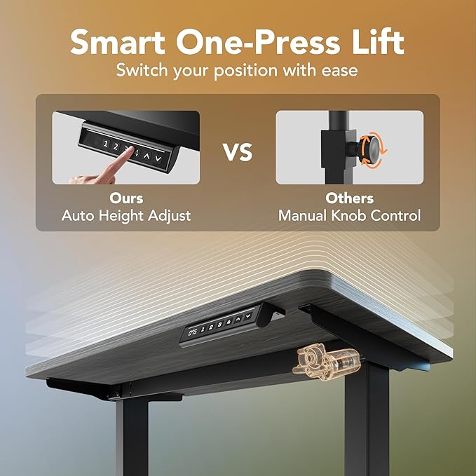 HUANUO Electric Standing Desk,55" x 28" Height Adjustable Desk, 4 Memory Height Settings, Sit to Stand Up Desk for Home Office, with Headphone Hook, Cable Manager, Vintage Brown