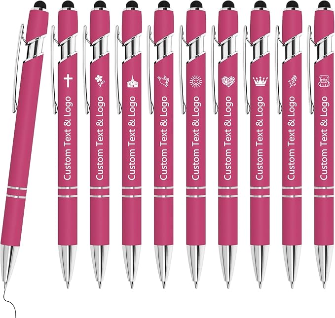 WYPAS Bulk Custom Pens - Personalized with Name, Engraved Text/Logo - Stylus Tip, Black Ink - Options for Corporate Gatherings, Events & Promotions (Pink)