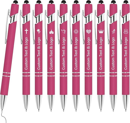 WYPAS Bulk Custom Pens - Personalized with Name, Engraved Text/Logo - Stylus Tip, Black Ink - Options for Corporate Gatherings, Events & Promotions (Pink)