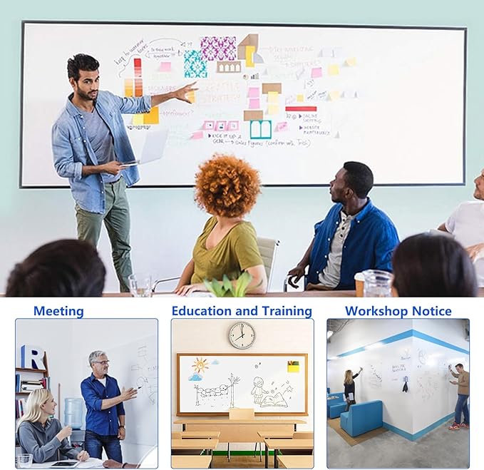 Magnetic Dry Erase Whiteboard Paper with Adhesive, 55" x 27" White Board Film for Wall, Easy to Write and Clean Dry Erase Board for Office, Classroom, Home, Include Marker, Magnetic Eraser and Magnets