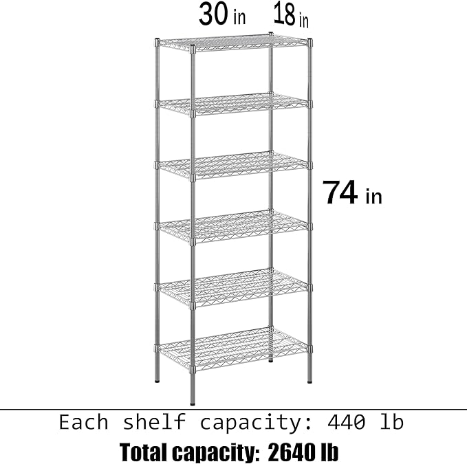 Regal Altair 18" Deep x 30" Wide x 74" Height Wire Shelving Kit | 6-Tier | NSF Commercial Storage Rack Unit