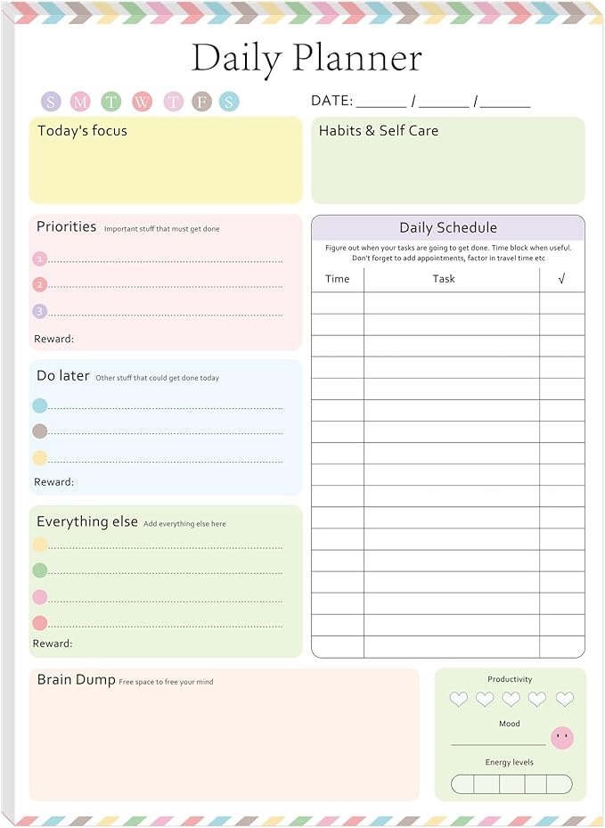 ADHD Daily Planner Notepad Daily Planner Desk Pad & Task Management Notepad to Stay Organized 5.8x 8.3 Inch Weekly Planner Daily To Do List for Weekly Schedule