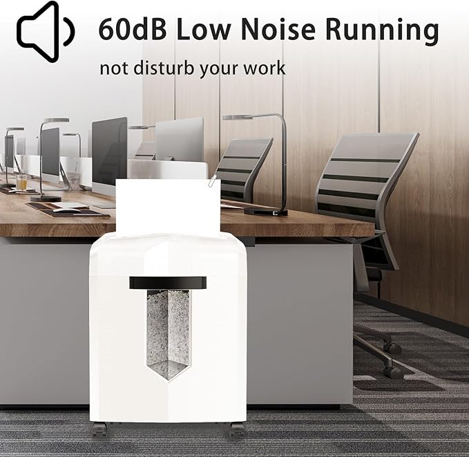 Bonsaii Micro Cut Shredder, Portable with a Convenient Handle, shredding up to 12 Sheets, P-4 Security Level, 60 Min Continuous, CD/Credit Card, Jam-Proof, 4.2 Gal Bin, White/Gray