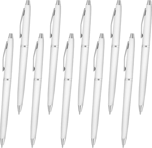 DISCOUNT PROMOS Langham Ballpoint Ink Pen - Set of 10 Writing Pens for Work - Cool Pens for Writing, Black Ink, White
