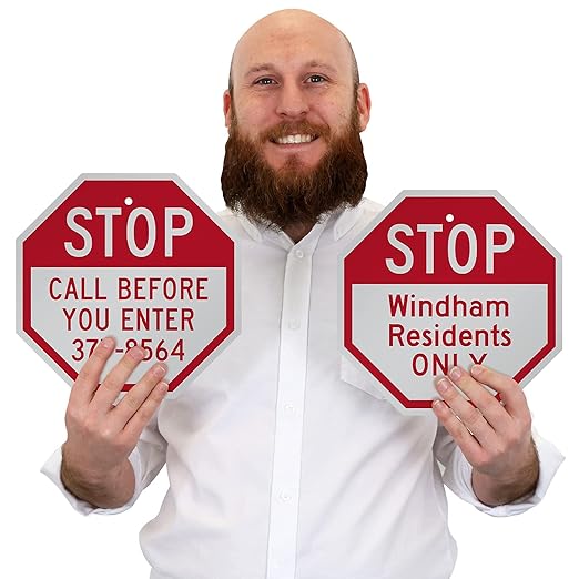 SmartSign Custom STOP Sign 12" x 12" 3M Engineer Grade Reflective Aluminum, Personalized Metal Sign for Outdoor, Parking Lots, Gate, Garages, USA-Made