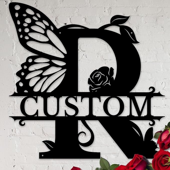Personalized Custom Letter Name metal Signs,Custom Black Letter Monogram Wall Art Decor,Metal Signs Plaques Outdoor wall Decorative Signage (R)