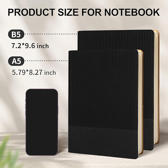 TSFPapier Lined Journal Notebook for Work College Ruled Note Book 7.2"x9.6" B5 PU Leather Daily Journaling 160 Pages for Women Men Writing Home School Supplies Business (Black)