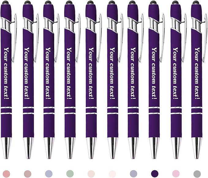CRME Bulk Custom Pens Personalized Customized Engraved Writing Pen with Name Logo Soft Grip Ball Point Pen for Men Women Smooth Writing Black Ink for Coworkers Nurse Office Supplies Purple