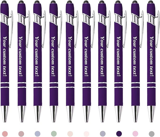 CRME Bulk Custom Pens Personalized Customized Engraved Writing Pen with Name Logo Soft Grip Ball Point Pen for Men Women Smooth Writing Black Ink for Coworkers Nurse Office Supplies Purple