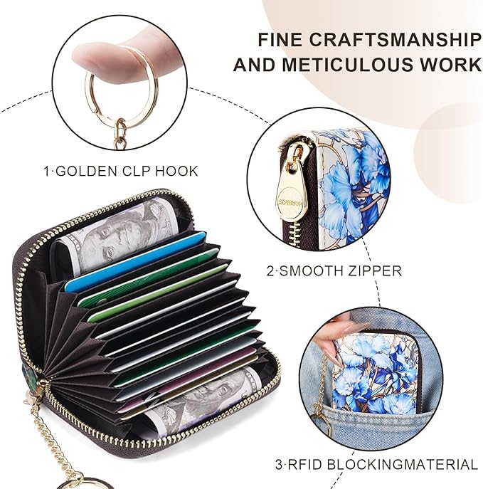 APHISON RFID Credit Card Holder Wallets for Women Leather Zipper Card Case for Ladies Keychain Wallet