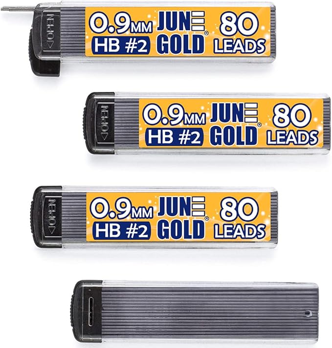 June Gold 320 Pieces, 0.9 mm HB #2 Lead Refills, 80 Pieces Per Dispenser, Bold Thickness, Break Resistant Lead/Graphite, 1.0 mm Compatible (Pack of 4 Dispensers)