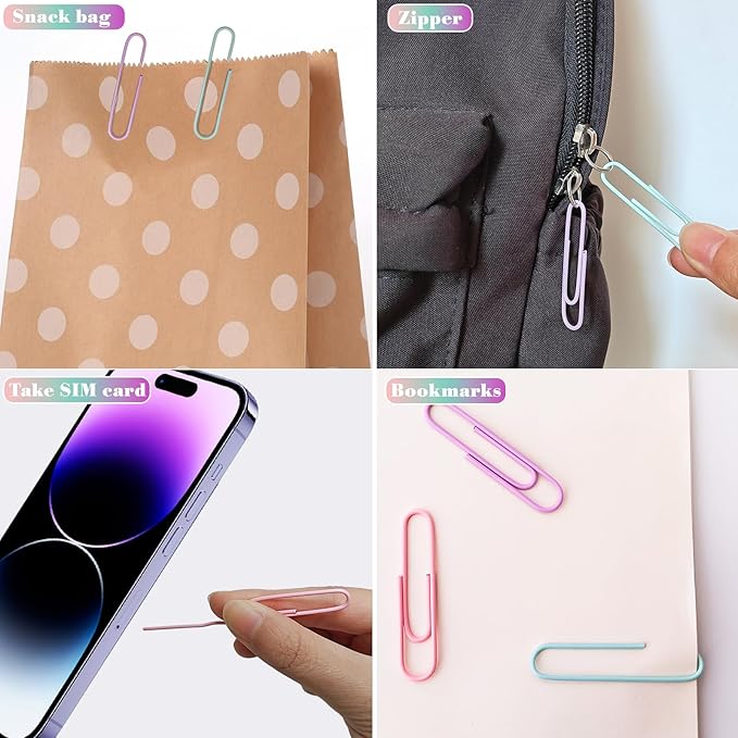 Nustartain Macaron Colored Jumbo Paper Clips, 300pcs 2 Inch (50 mm) Large Paper Clip Paperclips Big Clips for Paperwork Ideal for Office, School and Home Use