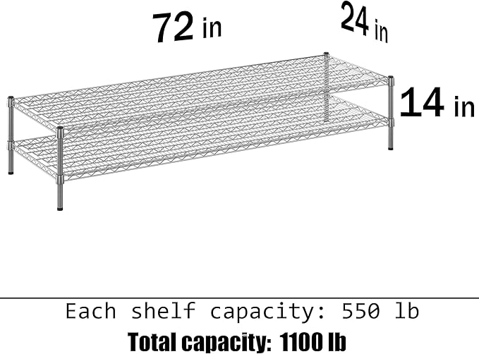Regal Altair 24" Deep x 72" Wide x 14" Height Wire Shelving Kit | 2-Tier | NSF Commercial Storage Rack Unit