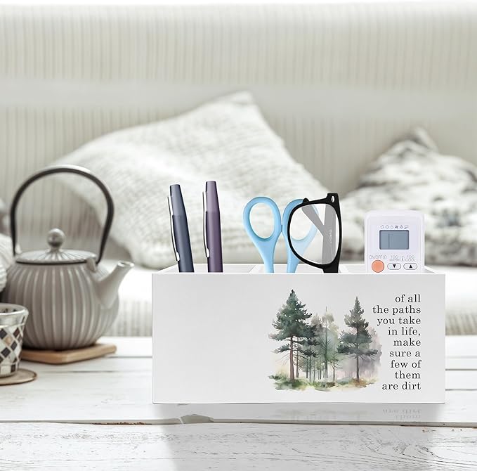Exqcom Watercolor Forest Inspirational Pen Pencil Holder, Motivational Desk Decor, of All the Paths You Take in Life Pencil Pen Holder Organizer for Home Office Desk Accessories