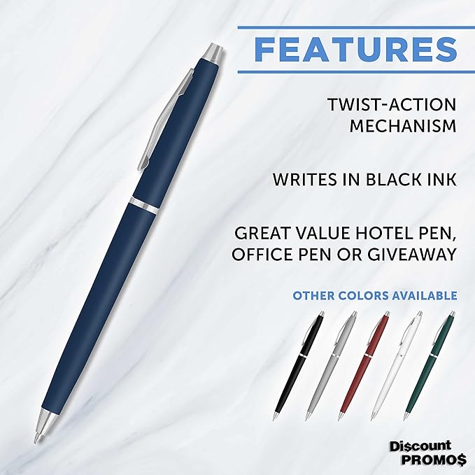 DISCOUNT PROMOS Langham Ballpoint Pens Set of 10, Bulk Pack - Black Ink, Great for Office, School, Business, Tradeshows - Navy Blue