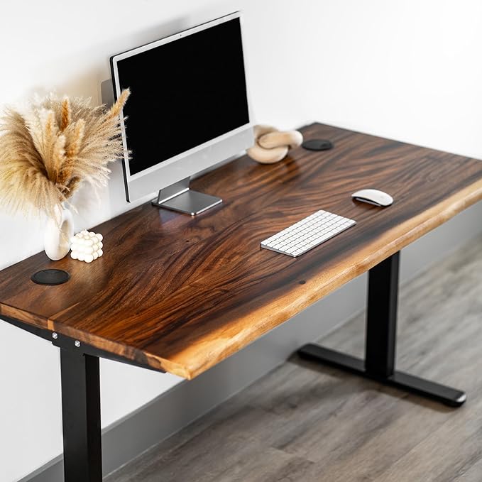 Standing Desk – Walnut Solid Wood Desk, Natural Live Edge, Adjustable Height Dual Motor, Sit Stand for Home Office (Black, W60 x D27)