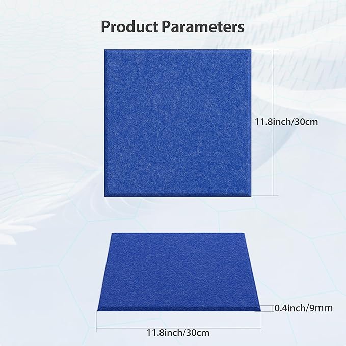 Amantech 12 Pack Acoustic Panels Self Adhesive Sound Proof Foam, High Density Sound Acoustic Panel, 12X12X0.4 Inch Square Panels in Home, Office, Reccording Room, Studio,and more(Telecom Blue)