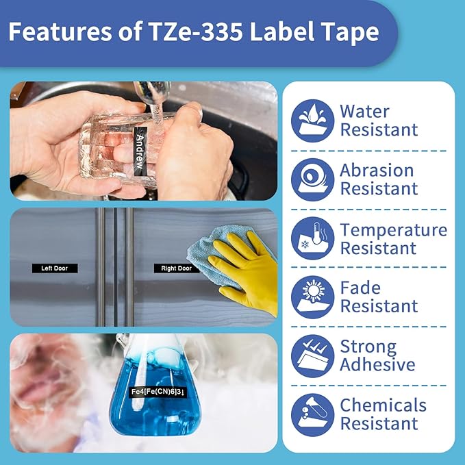 Label Maker Tape TZe-335 Compatible with Brother TZ-335 Laminated White on Black for Brother P Touch PTD210 PTH110 PTD600 PT-123PC PT-P700 Label Maker, 12mm 0.47 Inch, 5Pk