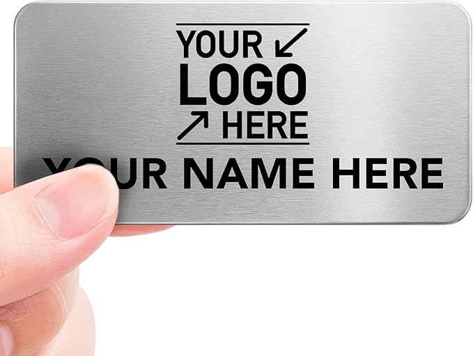 Magnet Me Up Custom Metallic Name Tag Badge - 1.5"x3" Logo on Top- 20 mil Silver Aluminum, Personalized Logo & Name, Full Color, Customizable Identification Label for Business & Employee, Made in USA