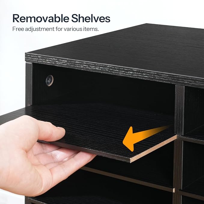 HOOBRO Literature Organizers, 24 Compartments Office Mailbox with Adjustable Shelves, Wood Countertop Literature Sorter for Office, Home, Classroom, Mailrooms Organization Black BK64WF01