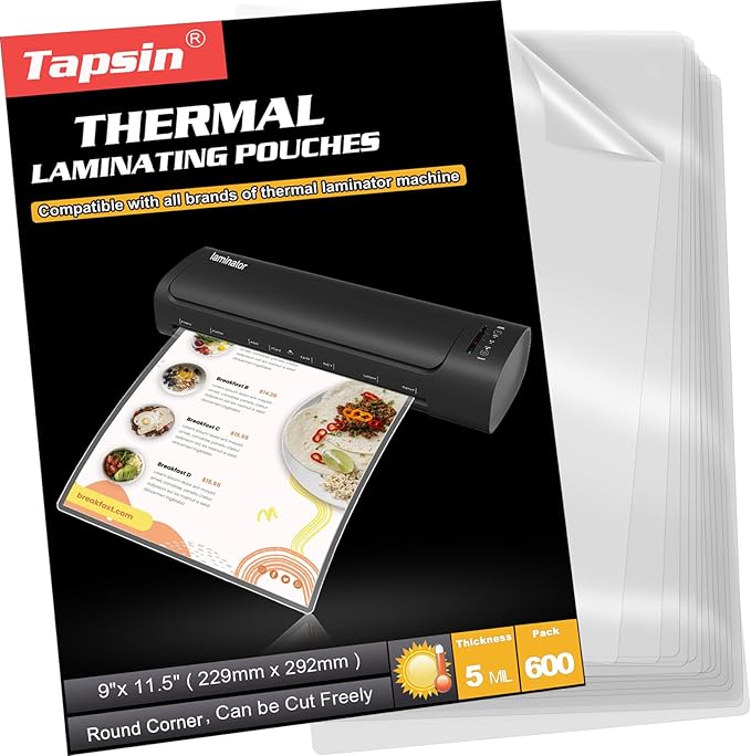 Laminating Sheets, 600 PCS 5 Mil Laminating Pouches 9 x 11.5 Thermal Laminate Sheets Holds 8.5 x 11 Inch Sheets, Universal Lamination Paper for Laminator, Photos, Files, Round Corner Letter Size
