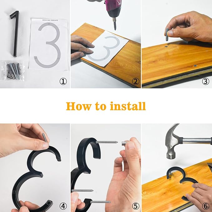 5" Floating Stainless Steel Address House Number, Modern Metal Anti-Rust House Numbers with Nail Kits for Door Garden Mailbox Decor Visibility Signage (3)