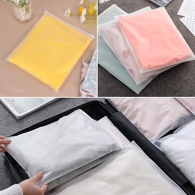 Svaldo Poly T-Shirt Packaging Bags, 50PCS 12x14 Inch Clear Zipper Plastic for Clothes, Pants, Shirt, Sweaters, Resealable Apparel for Clothing Selling, Frosted Zip Lock, 3 Mil