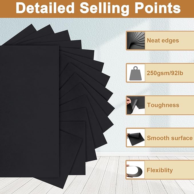 Silunkia 120 Sheets Black Cardstock 8.5 x 11 Printer Paper, 250gsm/92lb Heavyweight Black Paper Card Stock for DIY Cards, Thank You Cards, School Crafting, Wedding, Invitations