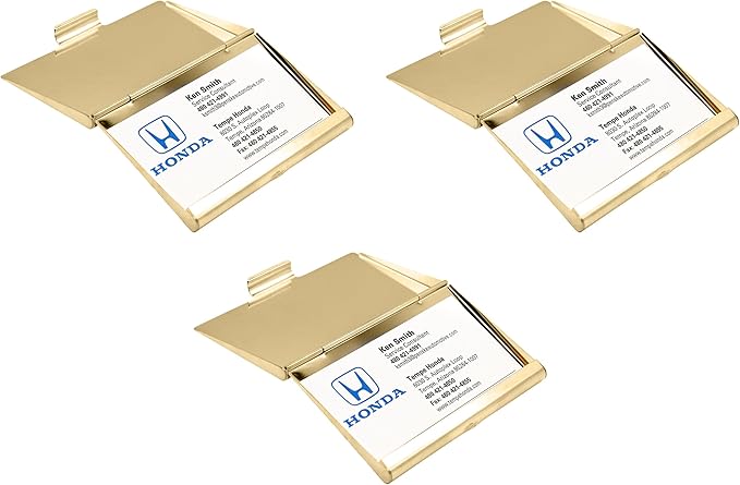 Stephanie Imports Set of 3 Slim & Minimalist Metal Business Card Holder Unisex Case (Gold Diamond Lattice)