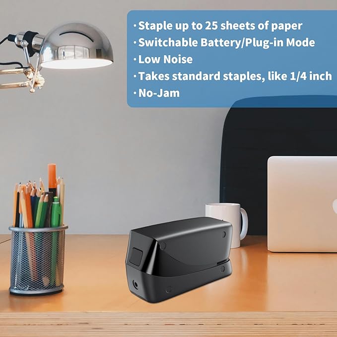 Coruscant Electric Stapler, Heavy Duty Desktop Stapler, Includes 2000 Staples and 1 Staple Remover, No-Jam Automatic AC or Battery Powered, 25 Sheet, Professional for Office Home School Use