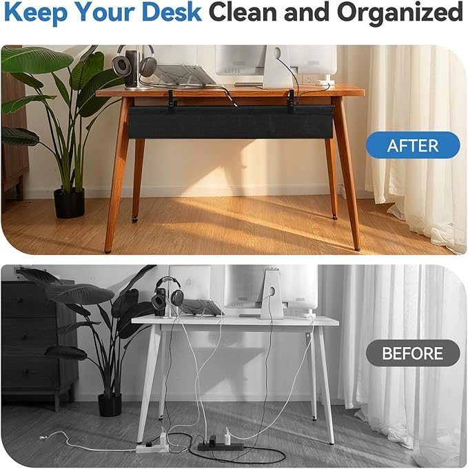 SHUWEI 36" Under Desk Cable Management Tray, Premium Fabric Cable Management for Desk, Clamp/Screw Mount Cable Tray for Office and Home (White, 36" L)