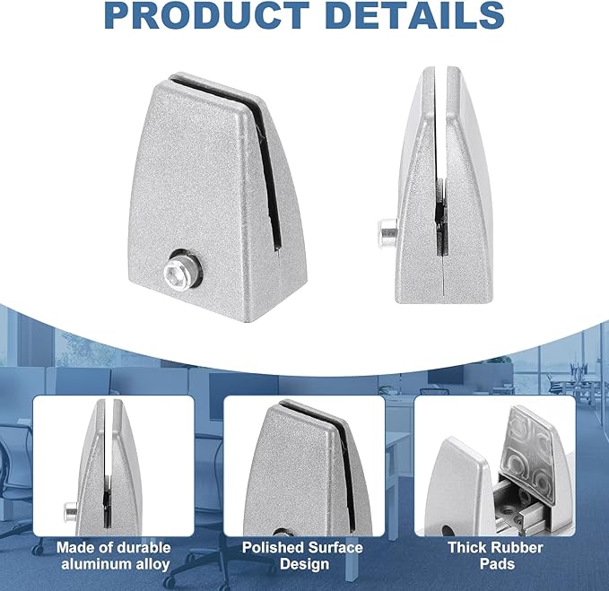PATIKIL 1.7x1.3x2.4" Desk Divider Support Clamp, 8 Pcs Aluminum Desk Shield Clamp Desk Divider Partition Clamp Sneeze Guard Clamp Bracket for Office Home Desk Panel, Silver