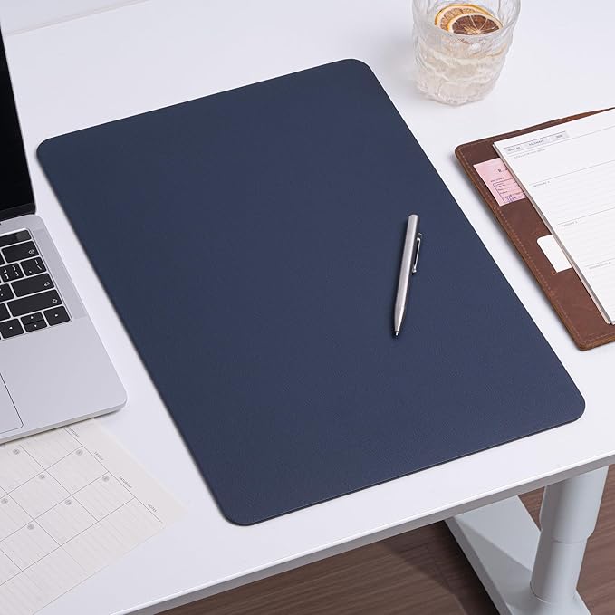 Nekmit Leather Desk Blotter Pad 17 x 12 Inches, Flat, Non-Slip, Waterproof, Blue