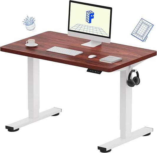 FLEXISPOT EN1 One-Piece Standing Desk with 1-Inch Thick Seamless Desktop, 40"x24" Electric Height Adjustable Desk for Home Office, Multi-Monitor Setups & Easy Assembly, Mahogany