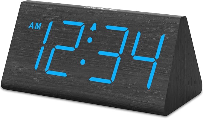 DreamSky Wooden Digital Alarm Clocks for Bedrooms - Electric Desk Clock with Large Numbers, USB Port, Loud Alarm for Heavy Sleepers, Adjustable Volume, Dimmer, DST, Wood Décor Gifts, Adapter Powered