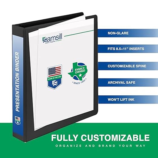 Samsill 0.5 Inch 3 Ring Binders, Made in USA, Economy Round Ring, Clear View Cover, 100 Sheet Capacity - for School, Home, Office - Black, 4 Pack